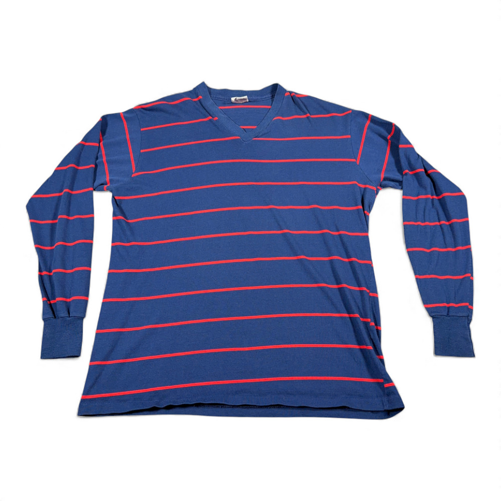 Vintage Towncraft Shirt Adult LARGE Blue Red Striped Penneys Penn Prest 70s